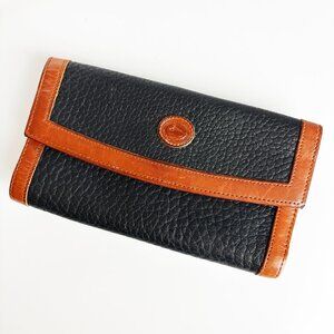 Vintage Dooney & Bourke Black & Tan Leather Checkbook Wallet AWL Retro